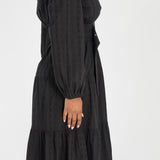 Shirt cotton lace midi dress - Black