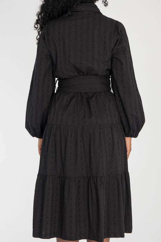 Shirt cotton lace midi dress - Black