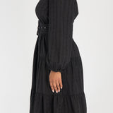 Shirt cotton lace midi dress - Black