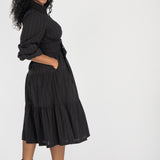 Shirt cotton lace midi dress - Black