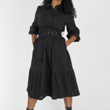 Shirt cotton lace midi dress - Black