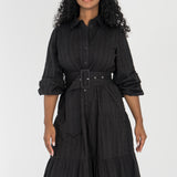 Shirt cotton lace midi dress - Black