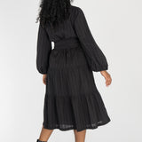 Shirt cotton lace midi dress - Black