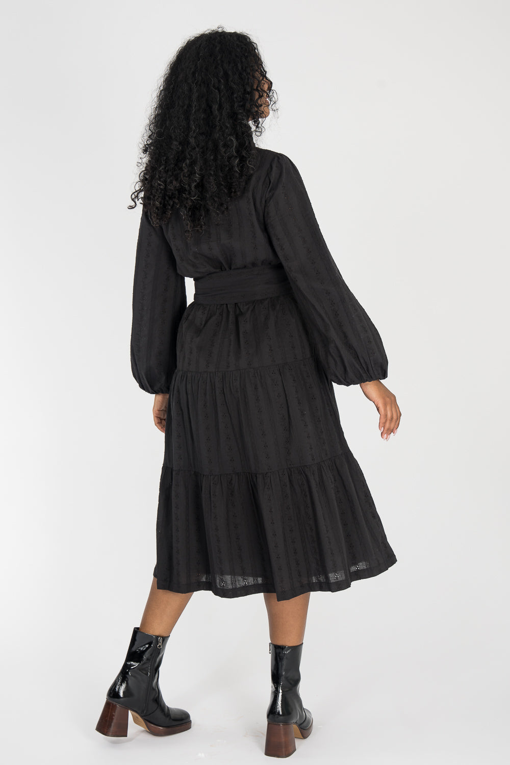 Shirt cotton lace midi dress - Black