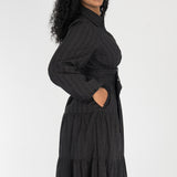 Shirt cotton lace midi dress - Black