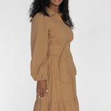 Shirt cotton lace midi dress - Sand