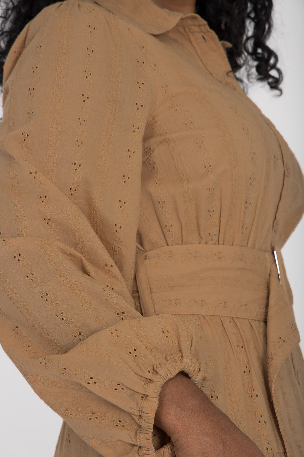 Shirt cotton lace midi dress - Sand
