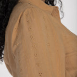 Shirt cotton lace midi dress - Sand