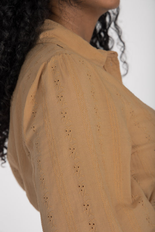 Shirt cotton lace midi dress - Sand