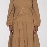 Shirt cotton lace midi dress - Sand