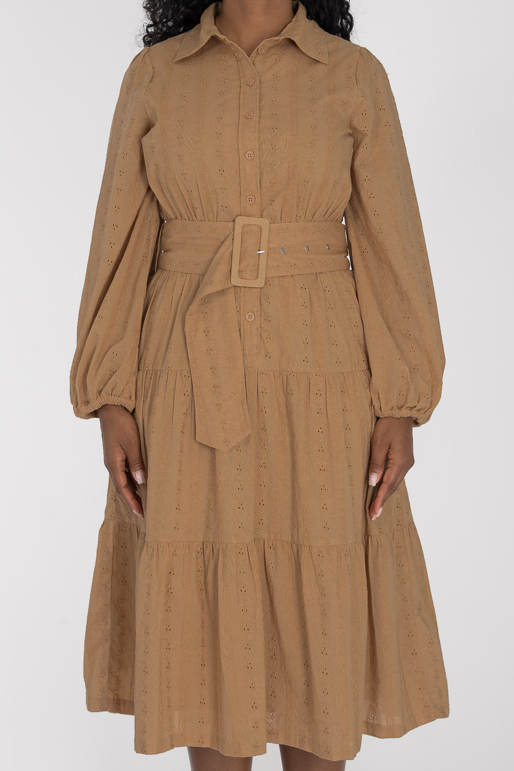 Shirt cotton lace midi dress - Sand