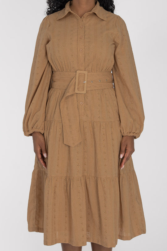 Shirt cotton lace midi dress - Sand