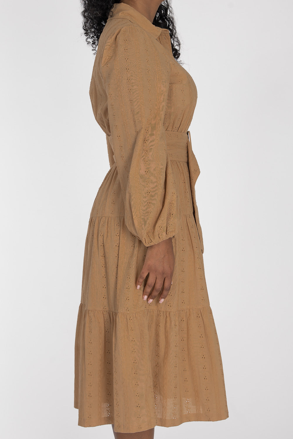 Shirt cotton lace midi dress - Sand