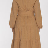 Shirt cotton lace midi dress - Sand