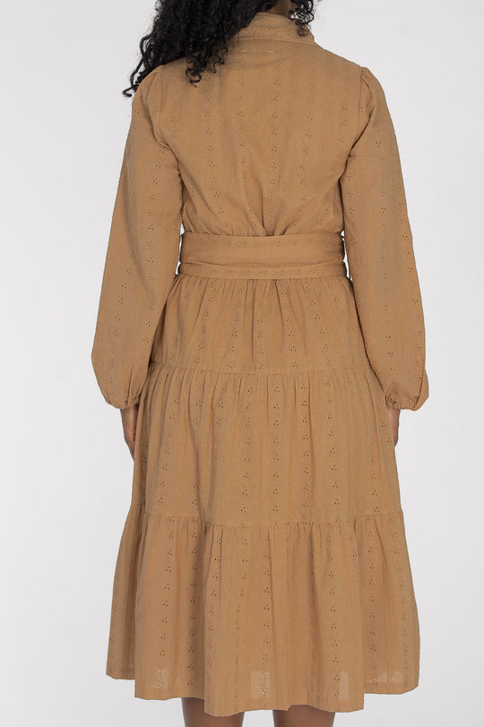 Shirt cotton lace midi dress - Sand