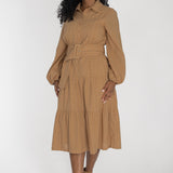 Shirt cotton lace midi dress - Sand