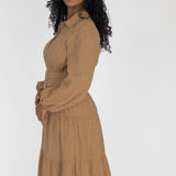 Shirt cotton lace midi dress - Sand
