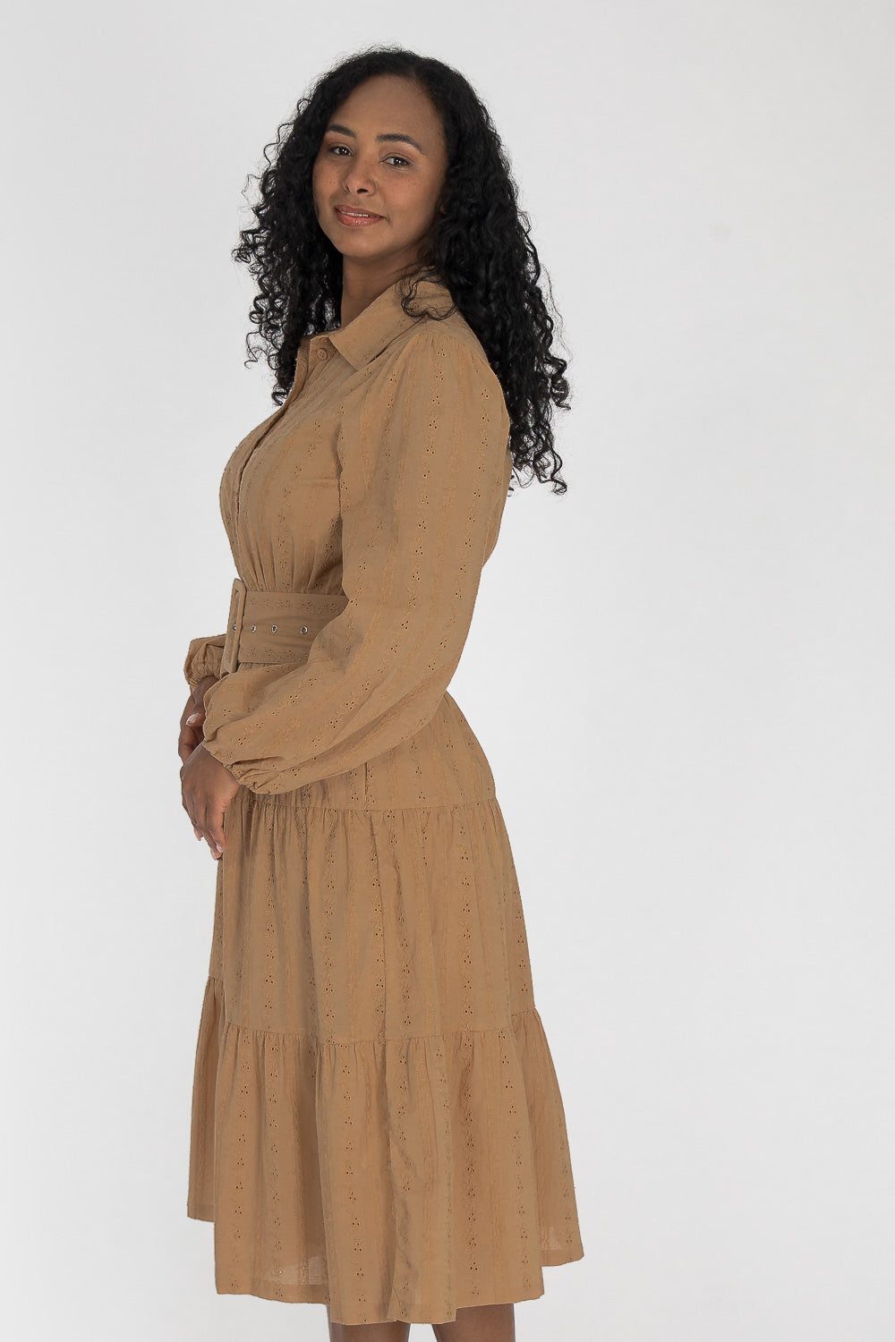Shirt cotton lace midi dress - Sand