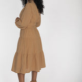 Shirt cotton lace midi dress - Sand