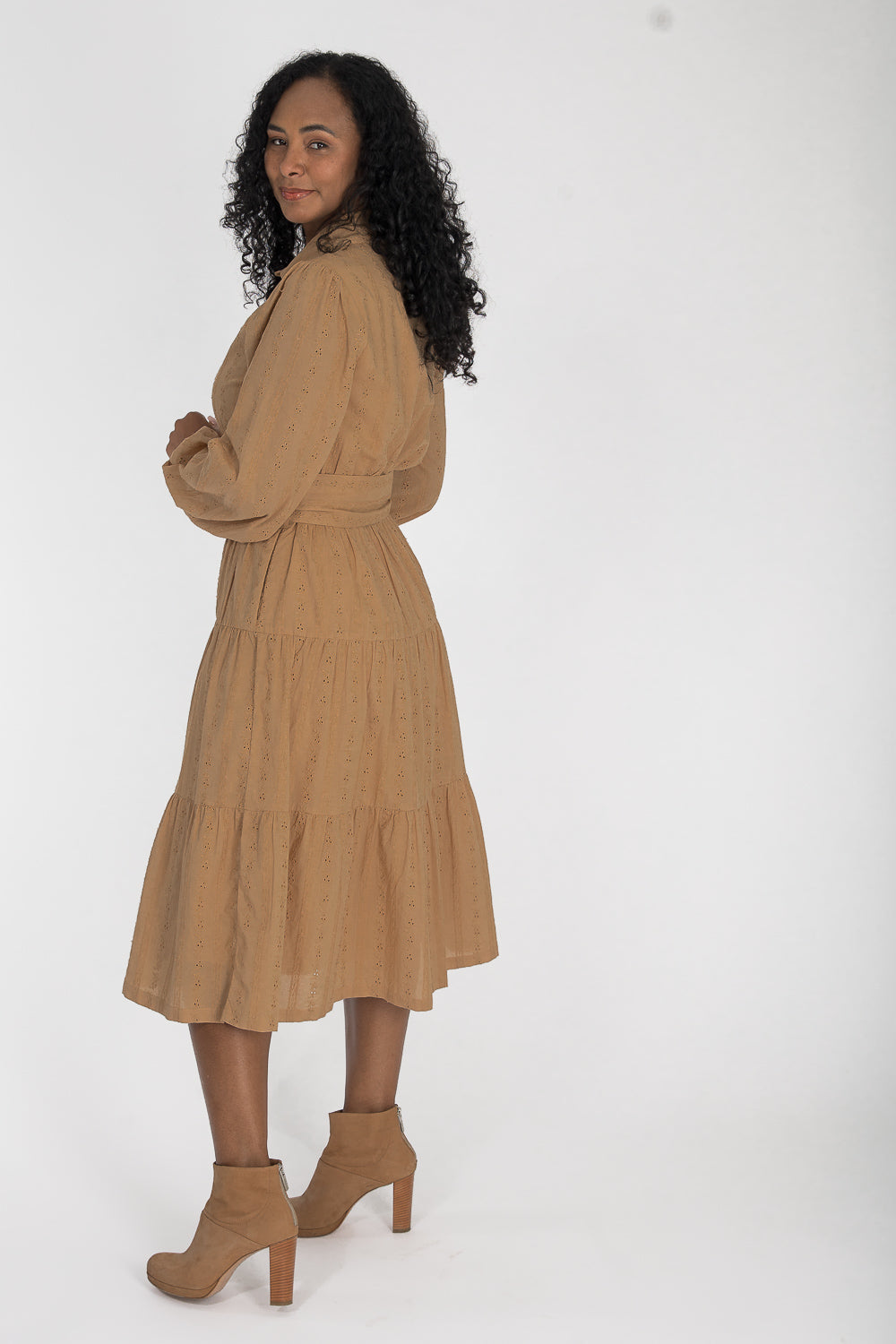 Shirt cotton lace midi dress - Sand