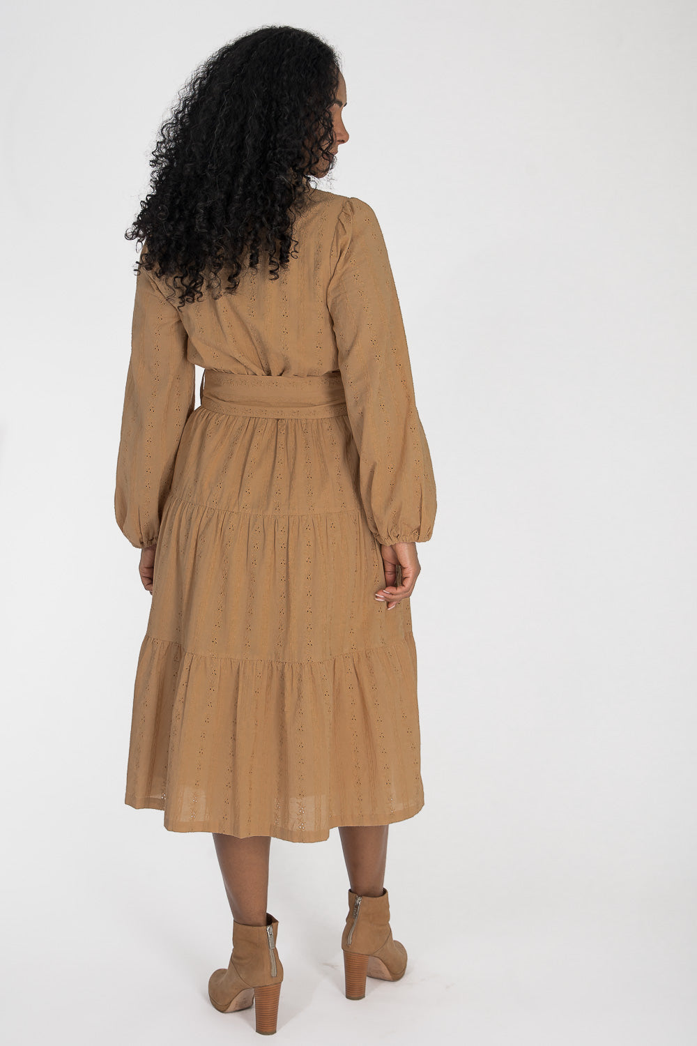 Shirt cotton lace midi dress - Sand