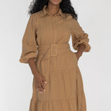 Shirt cotton lace midi dress - Sand