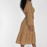 Shirt cotton lace midi dress - Sand