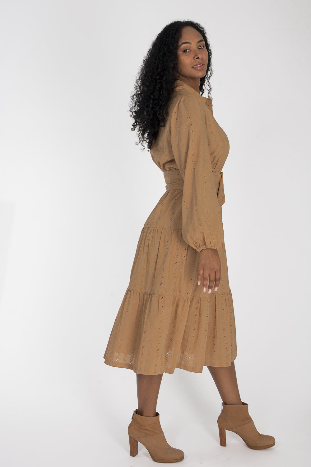 Shirt cotton lace midi dress - Sand
