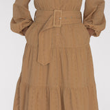 Shirt cotton lace midi dress - Sand