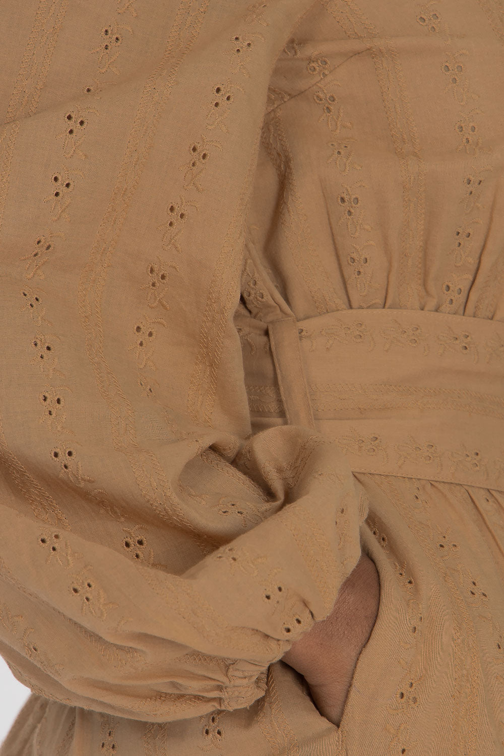 Shirt cotton lace midi dress - Sand