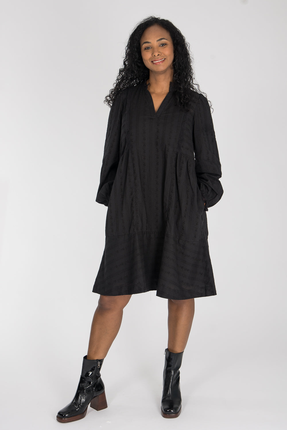 Cotton lace short dress - Black