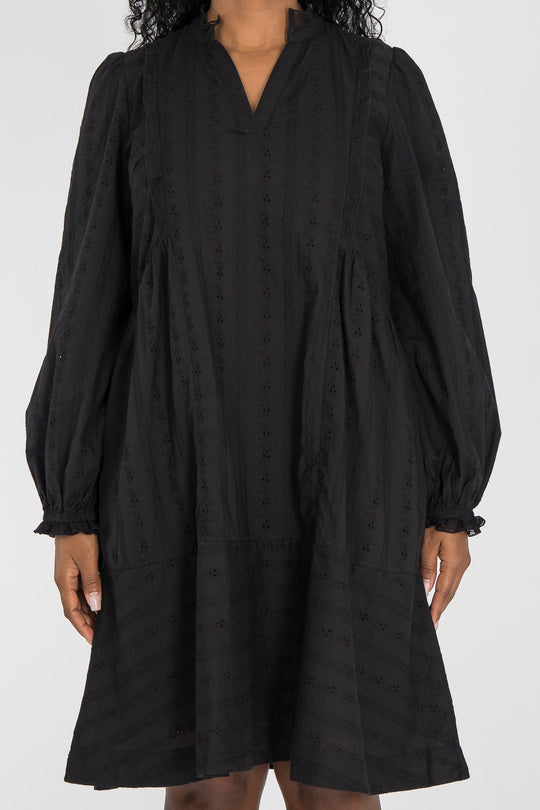 Cotton lace short dress - Black