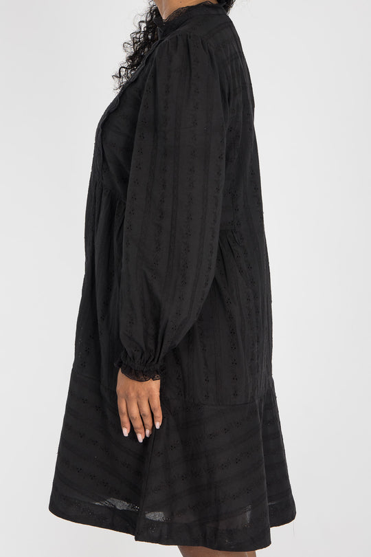 Cotton lace short dress - Black