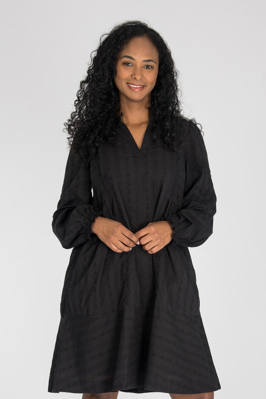 Cotton lace short dress - Black