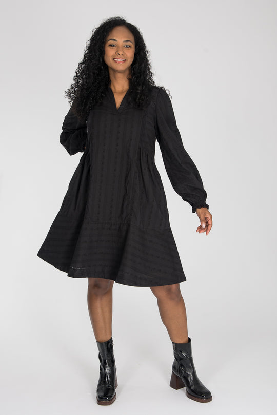 Cotton lace short dress - Black