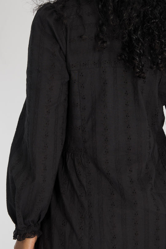 Cotton lace short dress - Black