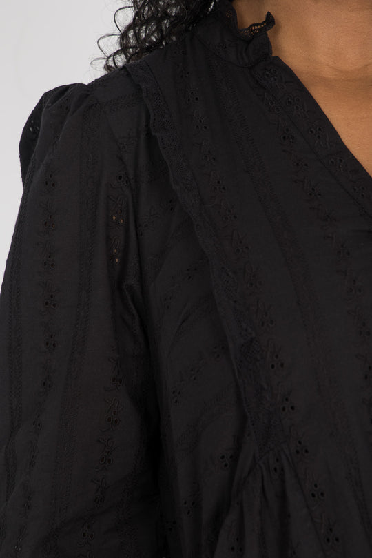 Cotton lace short dress - Black