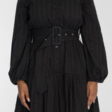 Shirt cotton lace short dress - Black