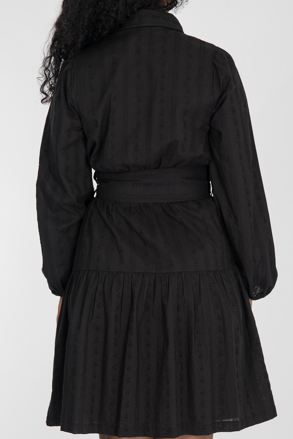 Shirt cotton lace short dress - Black