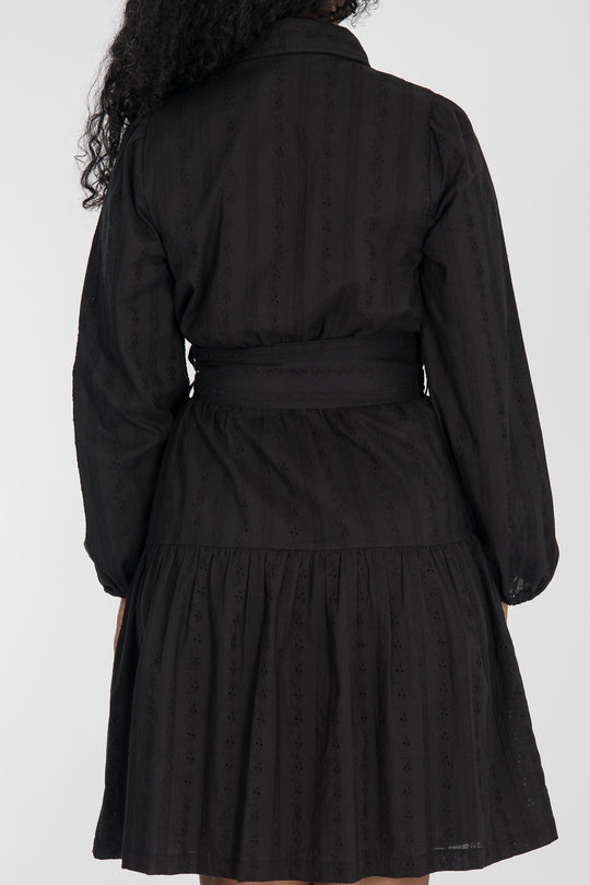 Shirt cotton lace short dress - Black