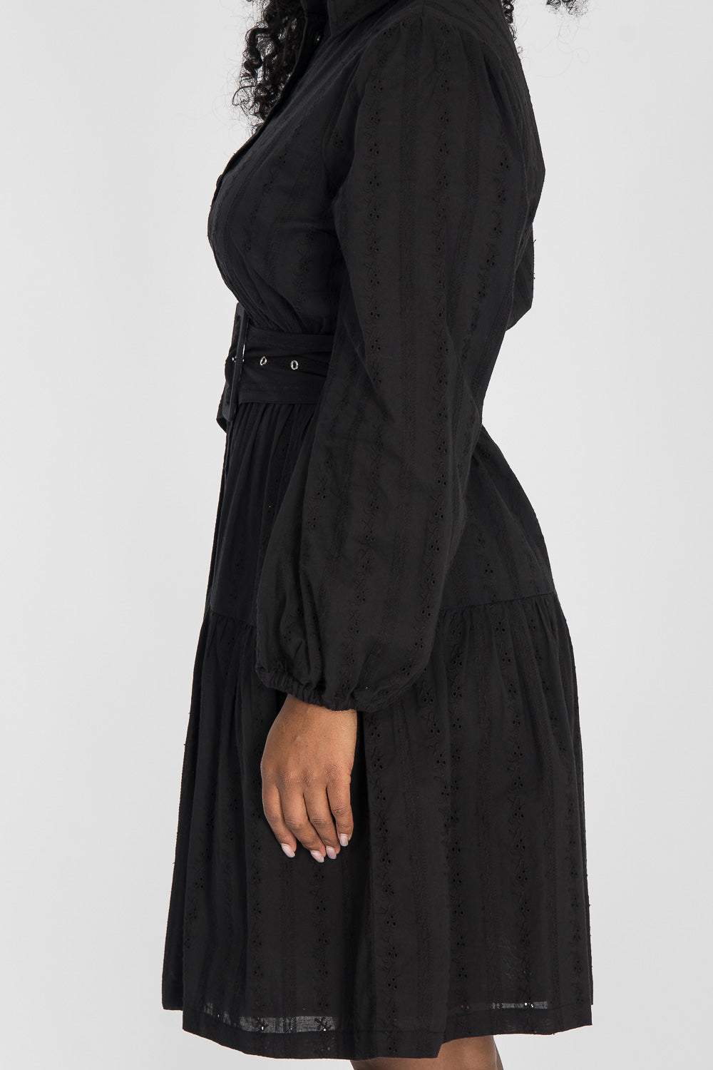 Shirt cotton lace short dress - Black