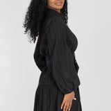 Shirt cotton lace short dress - Black