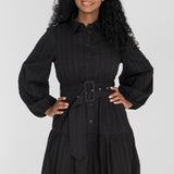 Shirt cotton lace short dress - Black