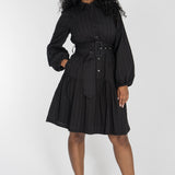 Shirt cotton lace short dress - Black