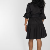 Shirt cotton lace short dress - Black