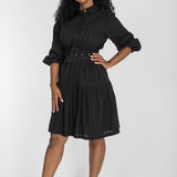 Shirt cotton lace short dress - Black