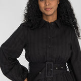 Shirt cotton lace short dress - Black