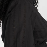 Shirt cotton lace short dress - Black
