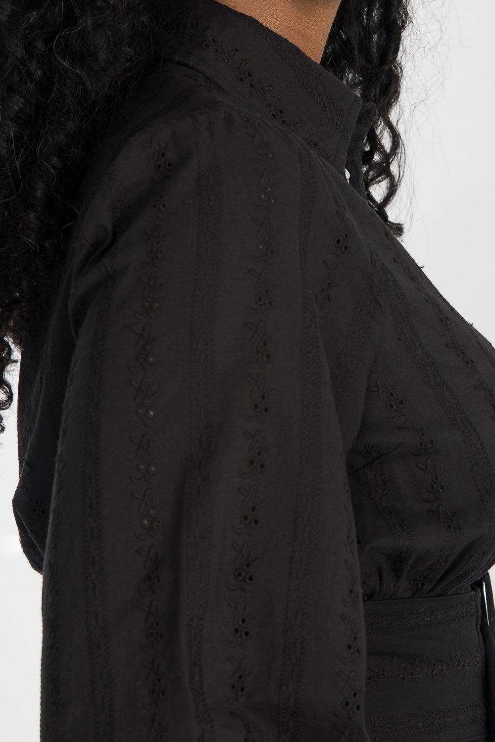 Shirt cotton lace short dress - Black