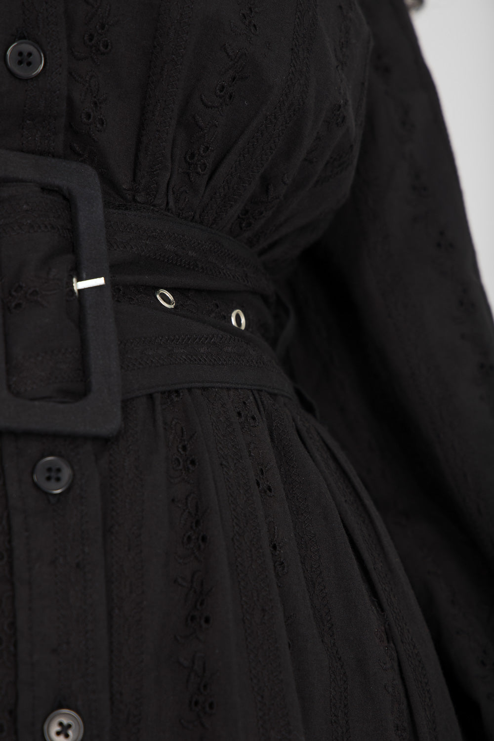 Shirt cotton lace short dress - Black